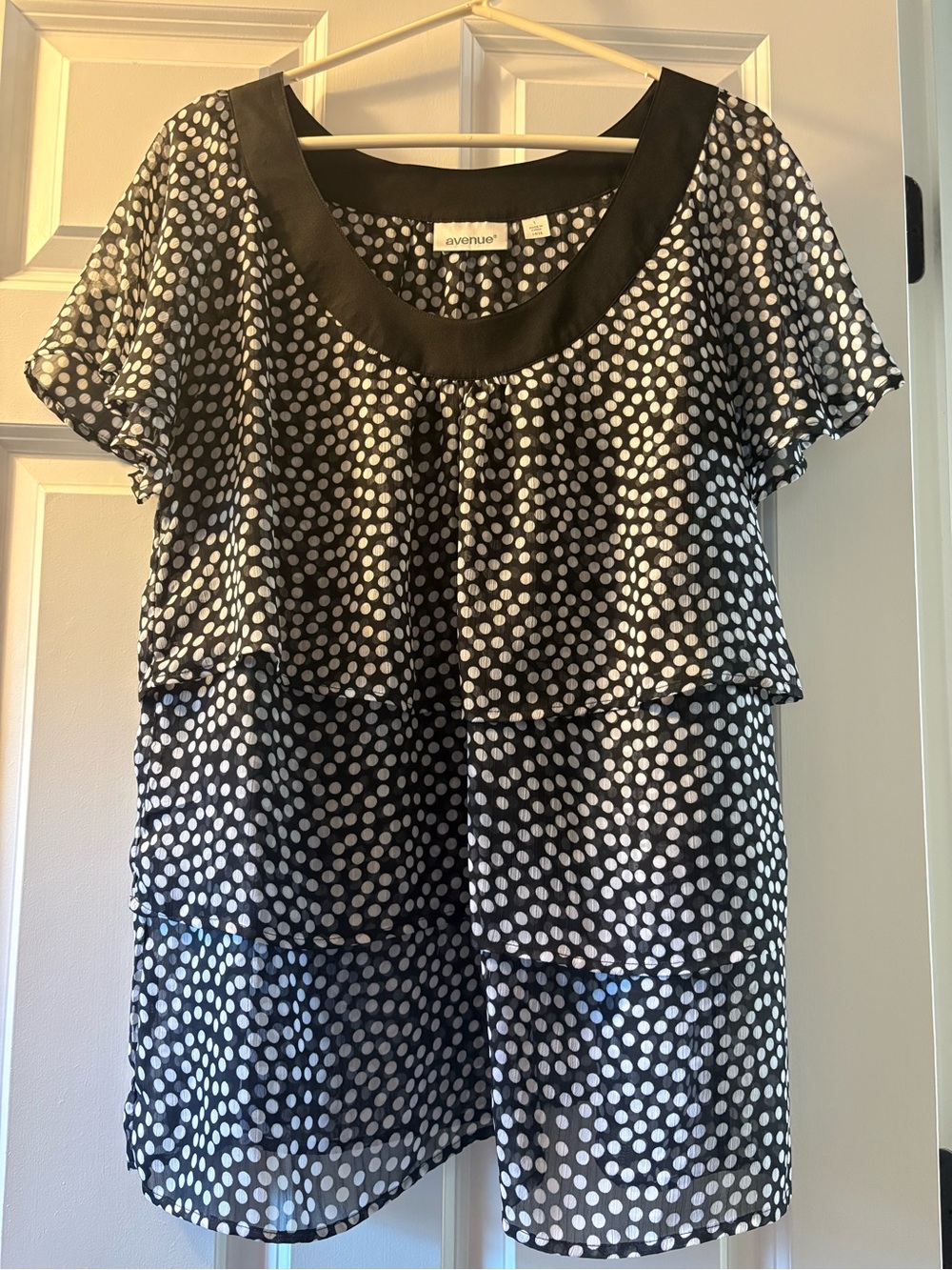 Avenue Black and White Polka Dot Layered Flutter Sleeve Blouse